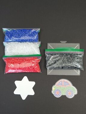 Sorted Perler Beads Set with 3 Pegboards Car Star Square